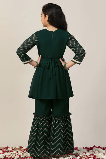 Girl's Georgette Foil Printed Printed Kurta sharara set