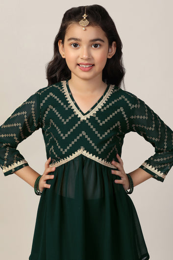 Girl's Georgette Foil Printed Printed Kurta sharara set