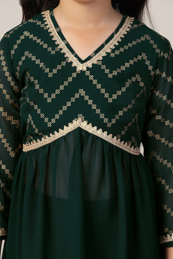 Girl's Georgette Foil Printed Printed Kurta sharara set