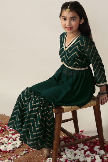 Girl's Georgette Foil Printed Printed Kurta sharara set