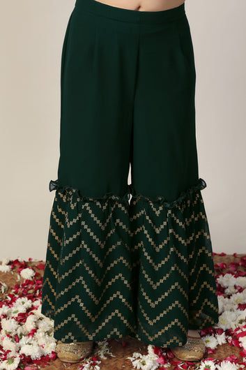 Girl's Georgette Foil Printed Printed Kurta sharara set