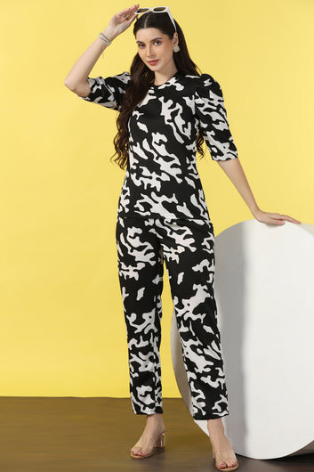 Womens Black Cotton Blend Abstract Printed co-ord Sets