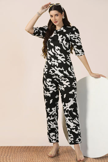 Womens Black Cotton Blend Abstract Printed co-ord Sets