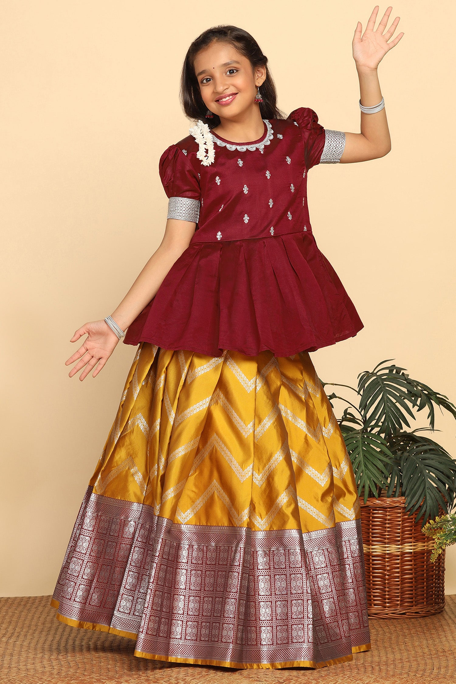 Buy Young Girls Green & Yellow Lehenga-choli skirt and Crop-top Set. Very  Cute and Classy Indian Ethnic Party-wear/festive-wear Dress. Online in  India - Etsy