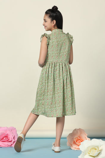 Girls Pista BSY Floral Printed A-Line Knee Length Dress