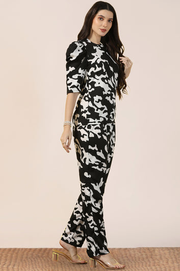 Womens Black Cotton Blend Abstract Printed co-ord Sets
