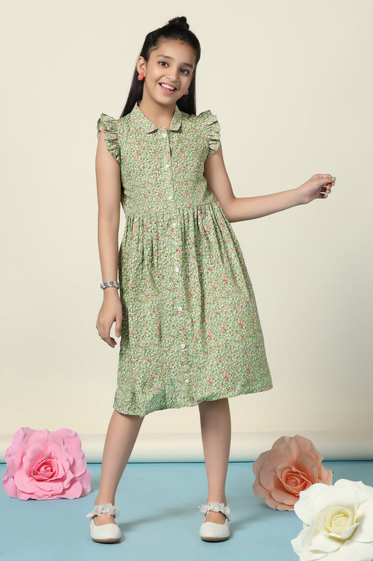 Girls Pista BSY Floral Printed A-Line Knee Length Dress