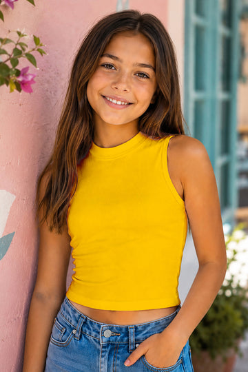 Girls Yellow Rib Crop Top