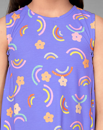 Baby Girl's Light Blue Floral Print A-Line Summer Dress