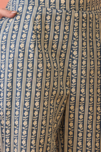 Womens Blue Cotton kurta Pant with dupatta Set