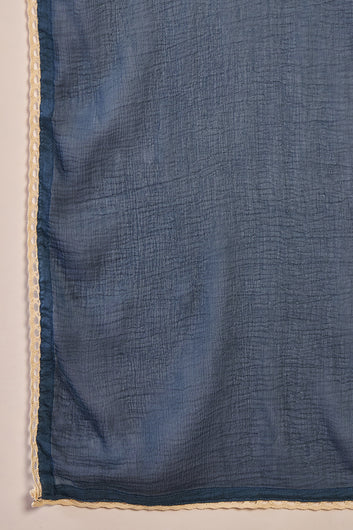 Womens Blue Cotton kurta Pant with dupatta Set