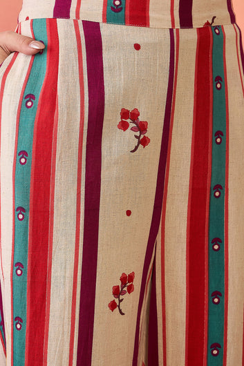 Women’s Off White Cotton Printed Kurta Pant With Dupatta Set