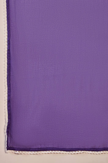 Womens Purple Cotton Printed Kurta Pant With Dupatta Set