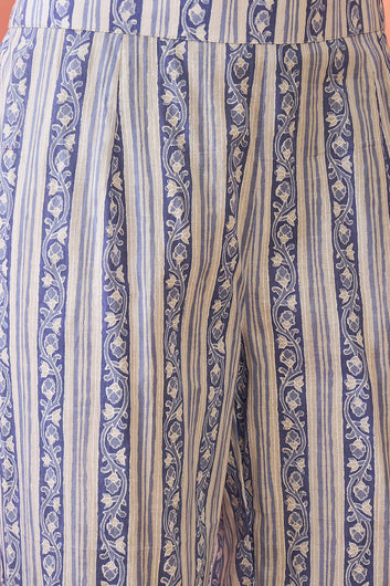 Womens Sky Blue Cotton Printed Kurta Pant With Dupatta Set