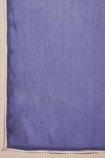 Womens Sky Blue Cotton Printed Kurta Pant With Dupatta Set