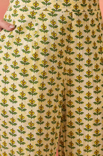 Women’s Off White Cotton Printed Kurta Pant With Dupatta Set