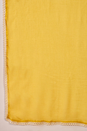 Women’s Off White Cotton Printed Kurta Pant With Dupatta Set