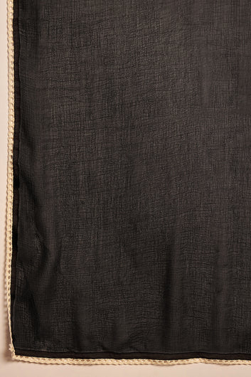 Womens Black Cotton Printed Kurta Pant With Dupatta Set