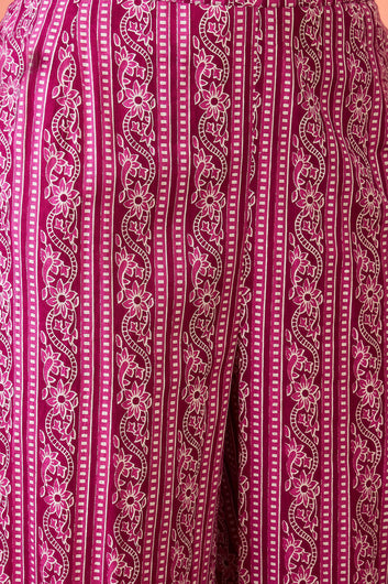 Womens Purple Cotton kurta Pant with dupatta Set