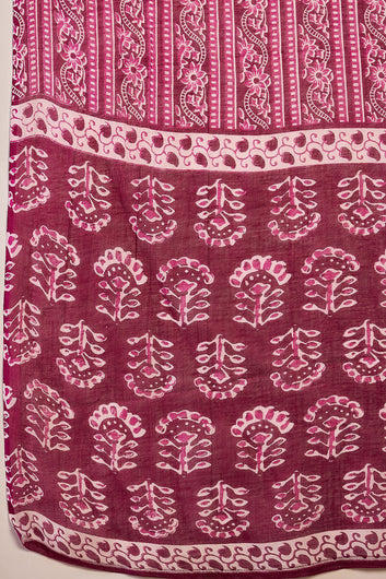 Womens Purple Cotton kurta Pant with dupatta Set