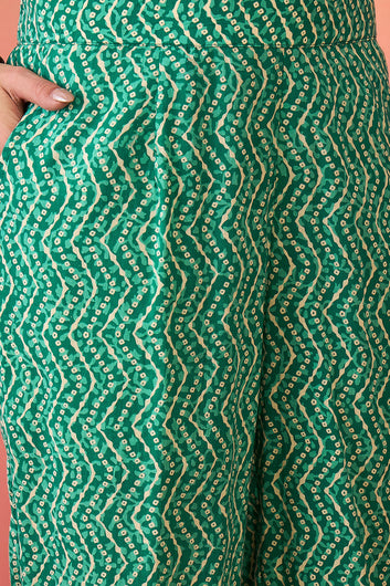 Women’s Teal Green Cotton Printed Kurta Pant With Dupatta Set