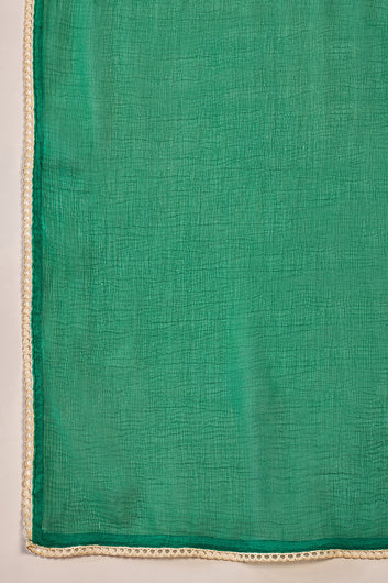 Women’s Teal Green Cotton Printed Kurta Pant With Dupatta Set