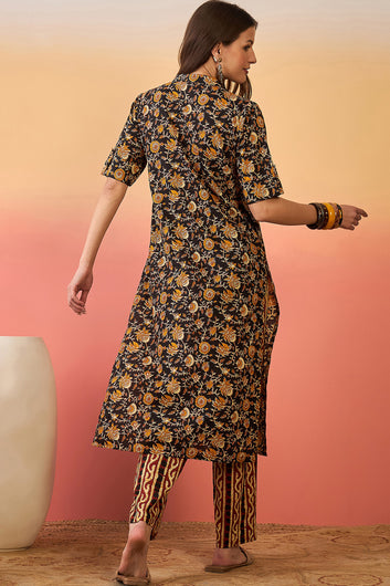 Women’s Black Cotton Printed Kurta Pant set