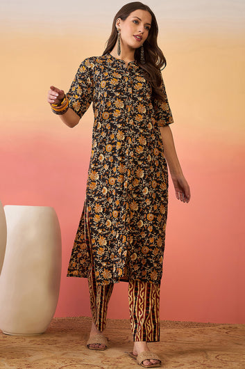 Women’s Black Cotton Printed Kurta Pant set
