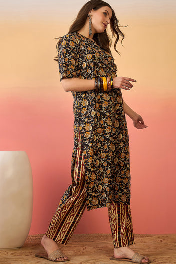 Women’s Black Cotton Printed Kurta Pant set