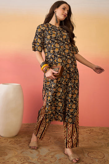 Women’s Black Cotton Printed Kurta Pant set