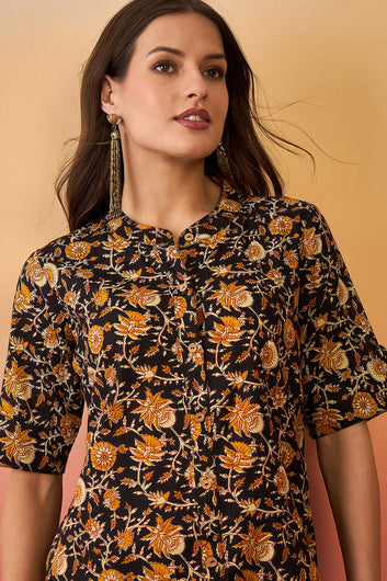 Women’s Black Cotton Printed Kurta Pant set