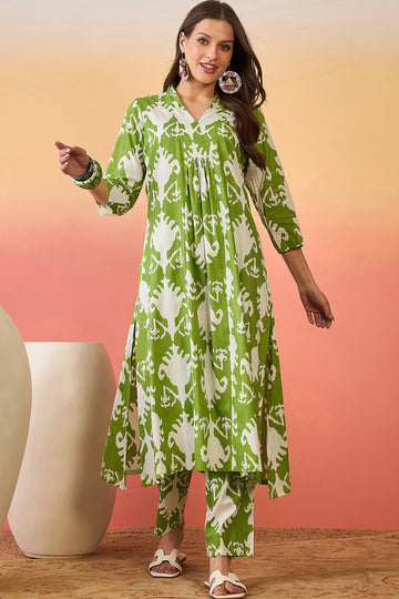 Women’s Lime Cotton Printed Kurta Pant set