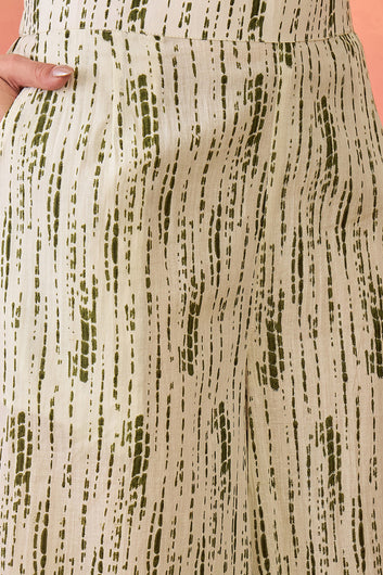 Womens Olive Cotton Printed Kurta set