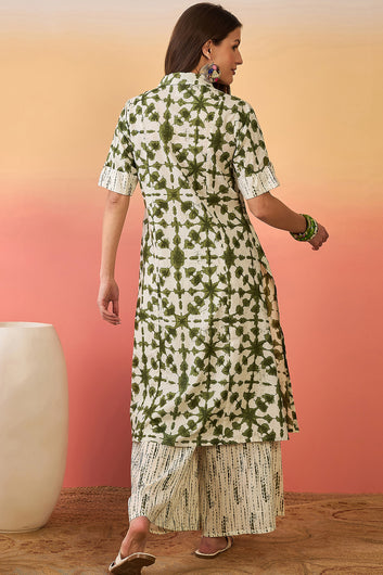 Womens Olive Cotton Printed Kurta set