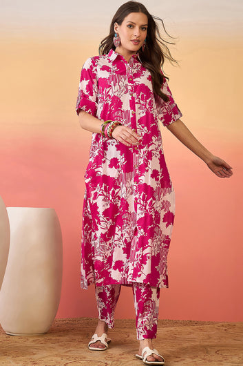 Women’s Pink Cotton Printed Kurta Pant set