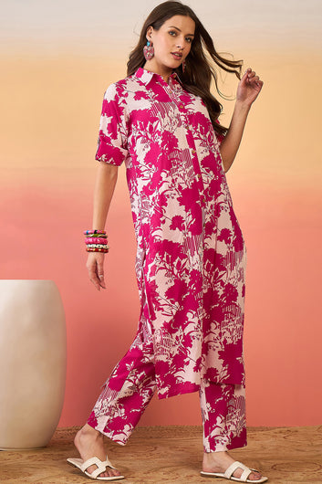 Women’s Pink Cotton Printed Kurta Pant set