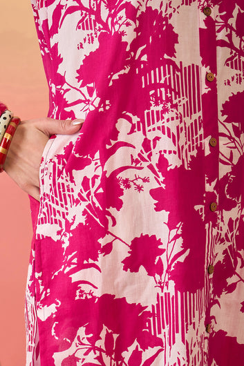 Women’s Pink Cotton Printed Kurta Pant set