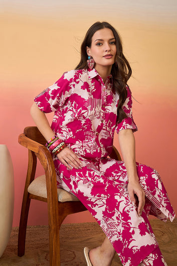 Women’s Pink Cotton Printed Kurta Pant set