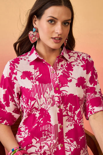 Women’s Pink Cotton Printed Kurta Pant set