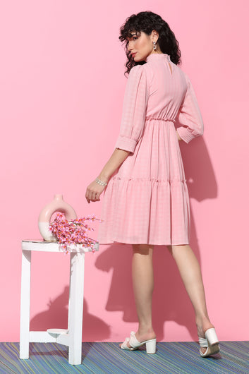 Women’s Baby Pink Knee Length Tiered Dress