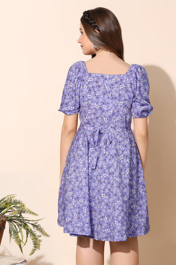 Women’s Violet Floral Printed Mini Dress