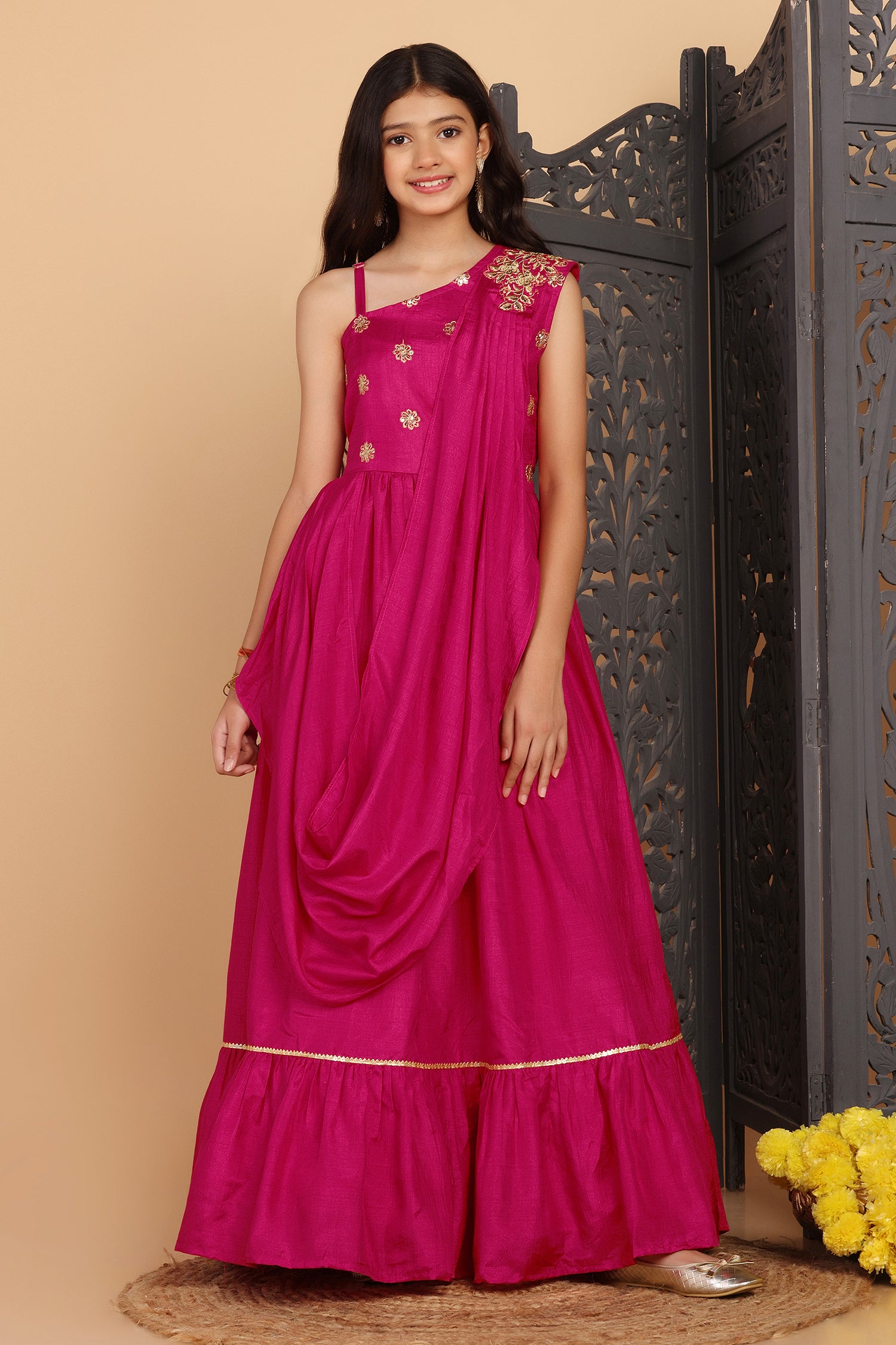 Rani Pink Zari, Stone and Sequins work Floor Length Anarkali Suit – Seasons  Chennai