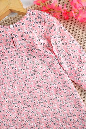 Girls Light Baby Pink Shift Floral Printed Above Knee Length Dress