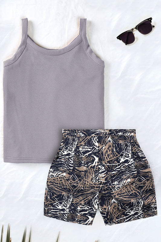 Girls Grey Lycra Blend Solid Top With Shorts Set