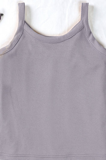 Girls Grey Lycra Blend Solid Top With Shorts Set