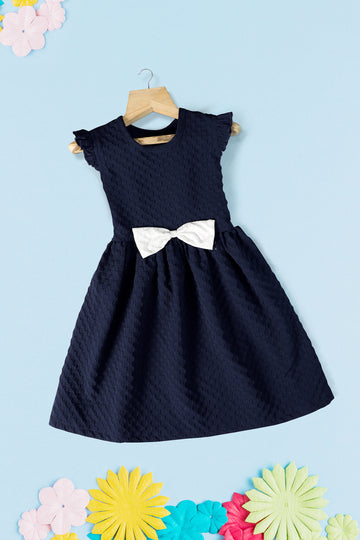 Girls Blue Rider Solid Fit & Flare Casual Knee Length Dress