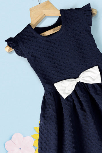 Girls Blue Rider Solid Fit & Flare Casual Knee Length Dress