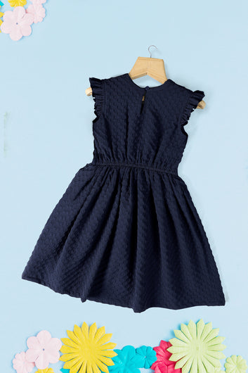 Girls Blue Rider Solid Fit & Flare Casual Knee Length Dress