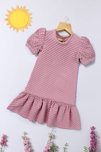 Girls Baby Pink Rider Solid Fit & Flare Casual Knee Length Dress