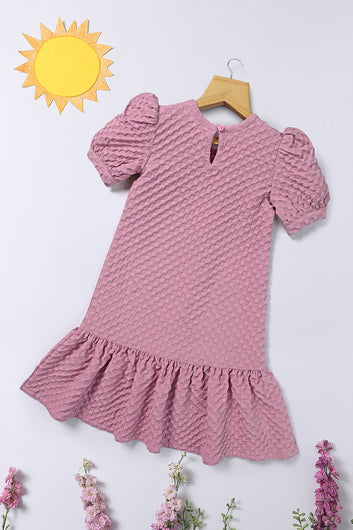 Girls Baby Pink Rider Solid Fit & Flare Casual Knee Length Dress